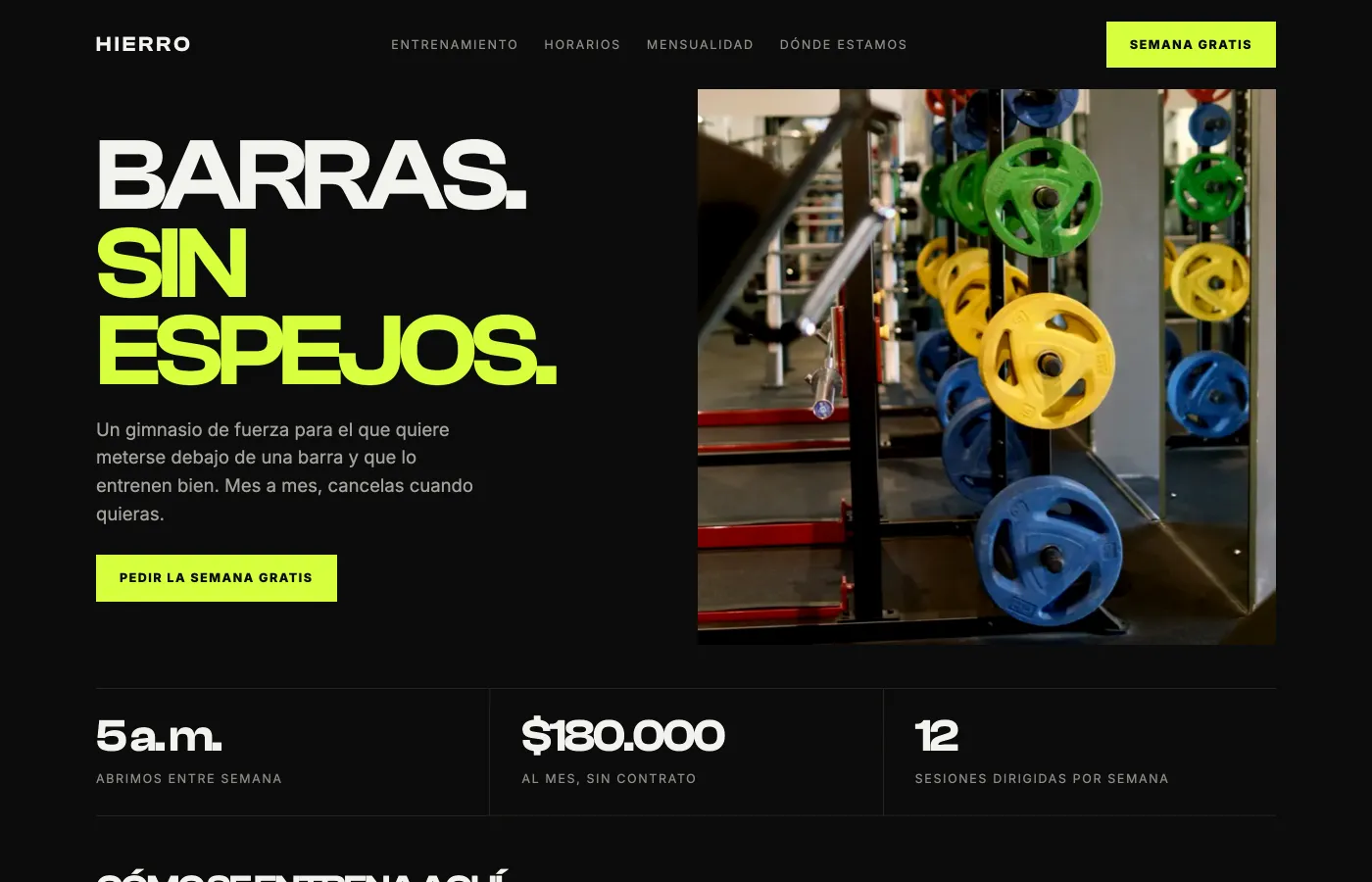 Diseño de ejemplo para un gimnasio de fuerza