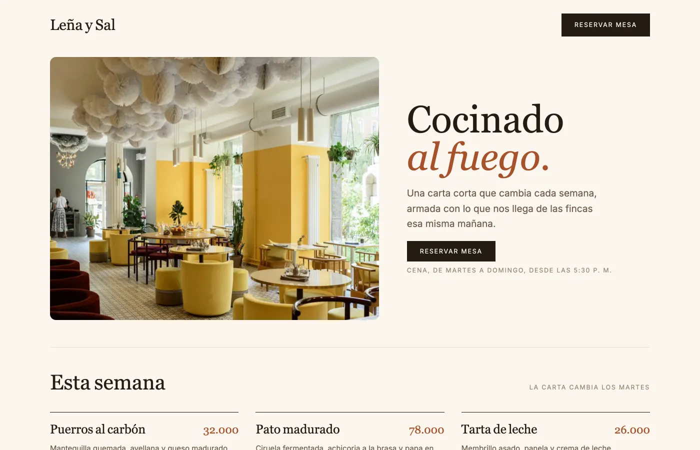 Diseño de ejemplo para un restaurante